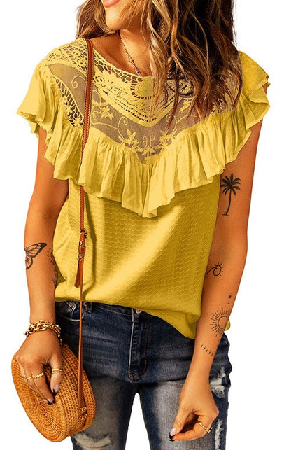 Blusa Cuello Ojal de Estilo Bohemio con Bobo Encarrujado Enya