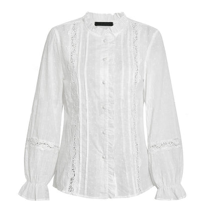 Blusa Rozen Manga Larga con Delicados Volantes y Aplicaciones Bordadas Embellecidas