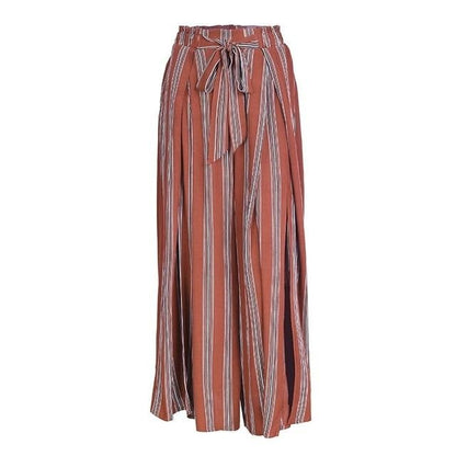 Pantalon Palazzo Cintura Alta a Rayas Holgado con Abertura Lineal Yorka