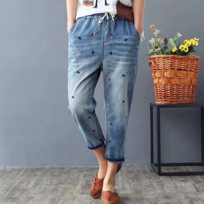 PANTALON JEANS BORDADO Y  CINTURA CON ELASTICO TEFY