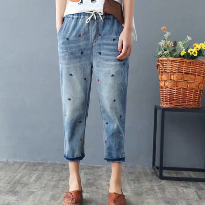 PANTALON JEANS BORDADO Y  CINTURA CON ELASTICO TEFY