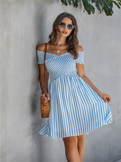 Vestido Off Shoulder Linea A Print Rayas  Casual Vivi