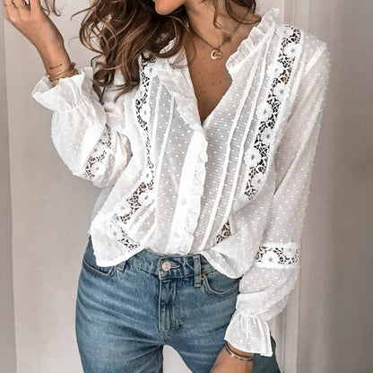 Blusa Rozen Manga Larga con Delicados Volantes y Aplicaciones Bordadas Embellecidas