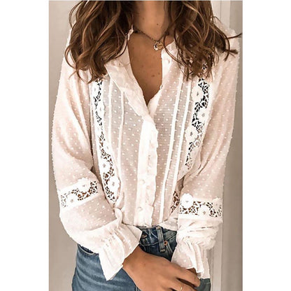 Blusa Rozen Manga Larga con Delicados Volantes y Aplicaciones Bordadas Embellecidas