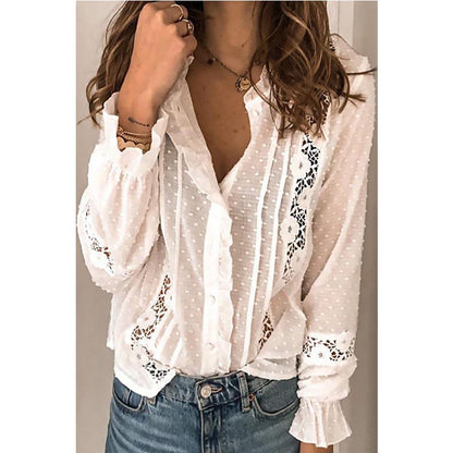 Blusa Rozen Manga Larga con Delicados Volantes y Aplicaciones Bordadas Embellecidas