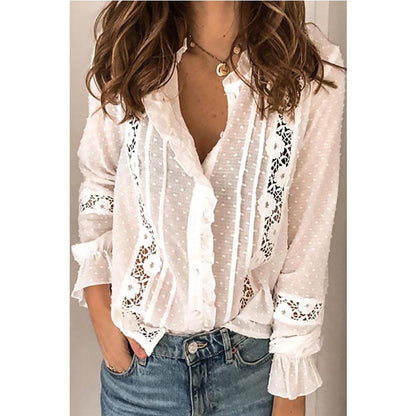 Blusa Rozen Manga Larga con Delicados Volantes y Aplicaciones Bordadas Embellecidas